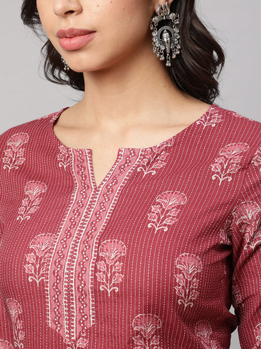 Women Mauve Straight Tunic With Three Quarter Sleeves | LASVINI - Redefining Indian Fashion with Elegance
