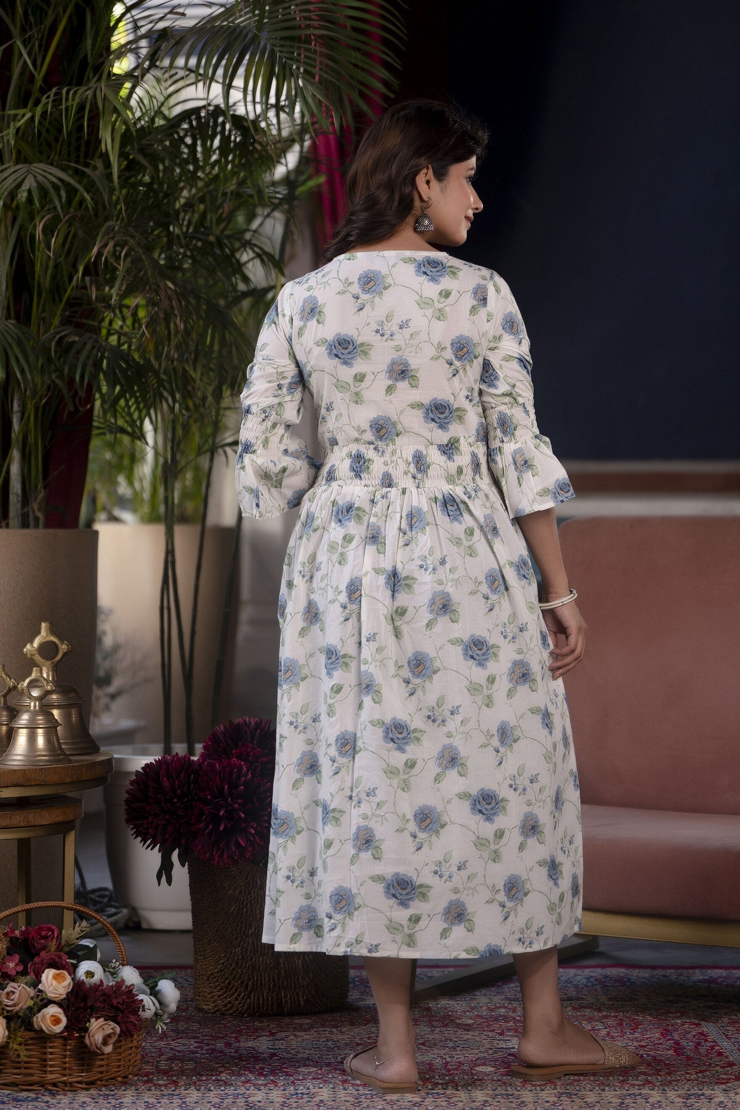 Women White Floral Printed Flared Dress | LASVINI - Redefining Indian Fashion with Elegance