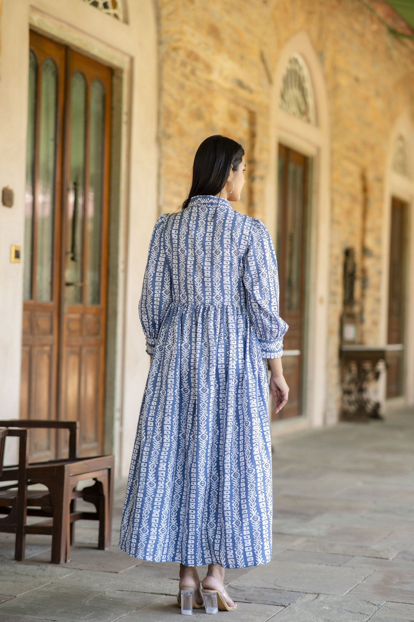 Women Grey Geometric Printed Formal Dress | LASVINI - Redefining Indian Fashion with Elegance
