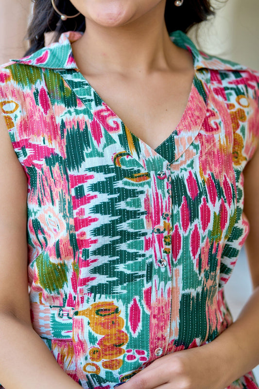 Women Multi Colure Printed Sleeveless A-Line Dress | LASVINI - Redefining Indian Fashion with Elegance