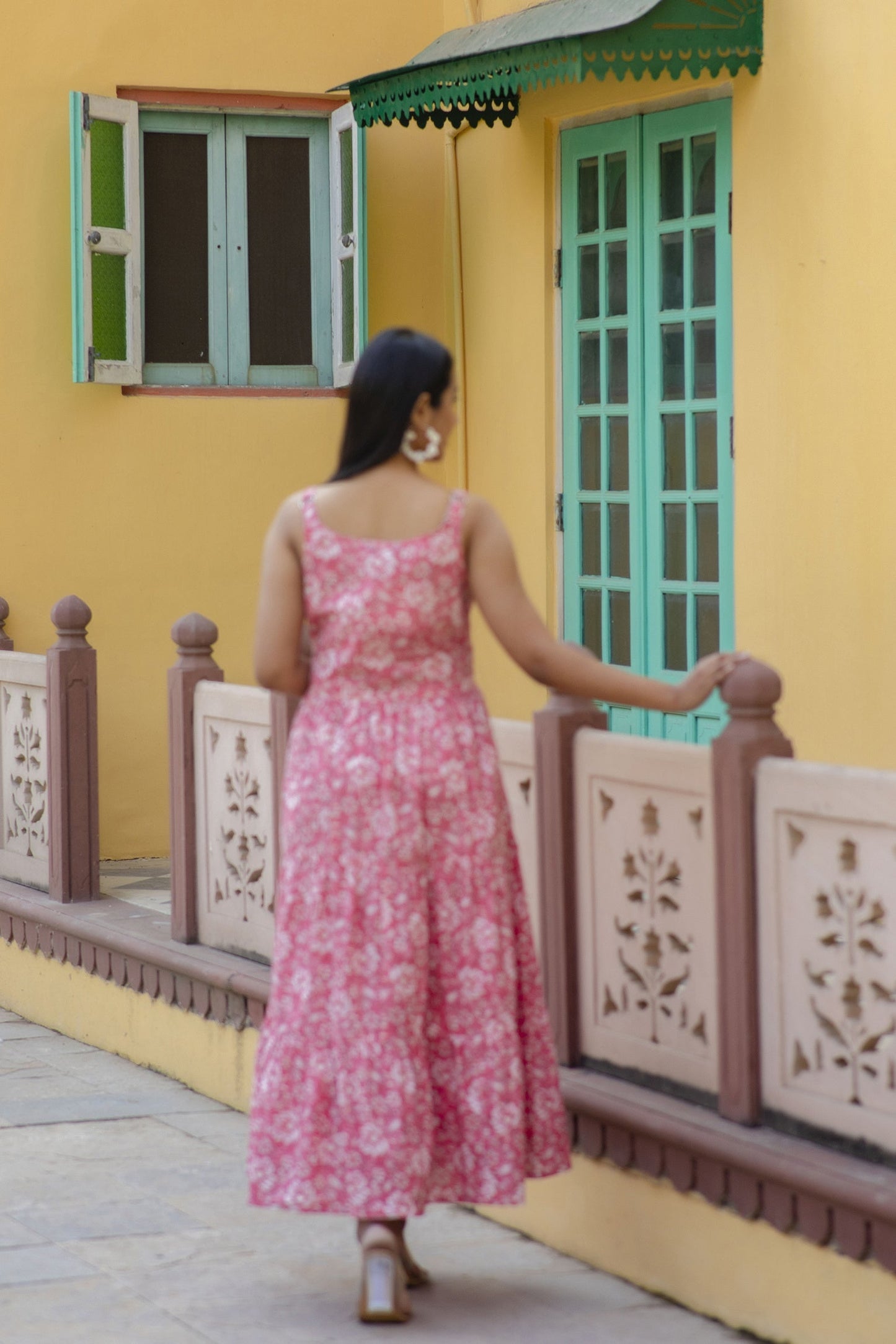 Women Pink Floral Printed Sleeveless Flared Dress | LASVINI - Redefining Indian Fashion with Elegance