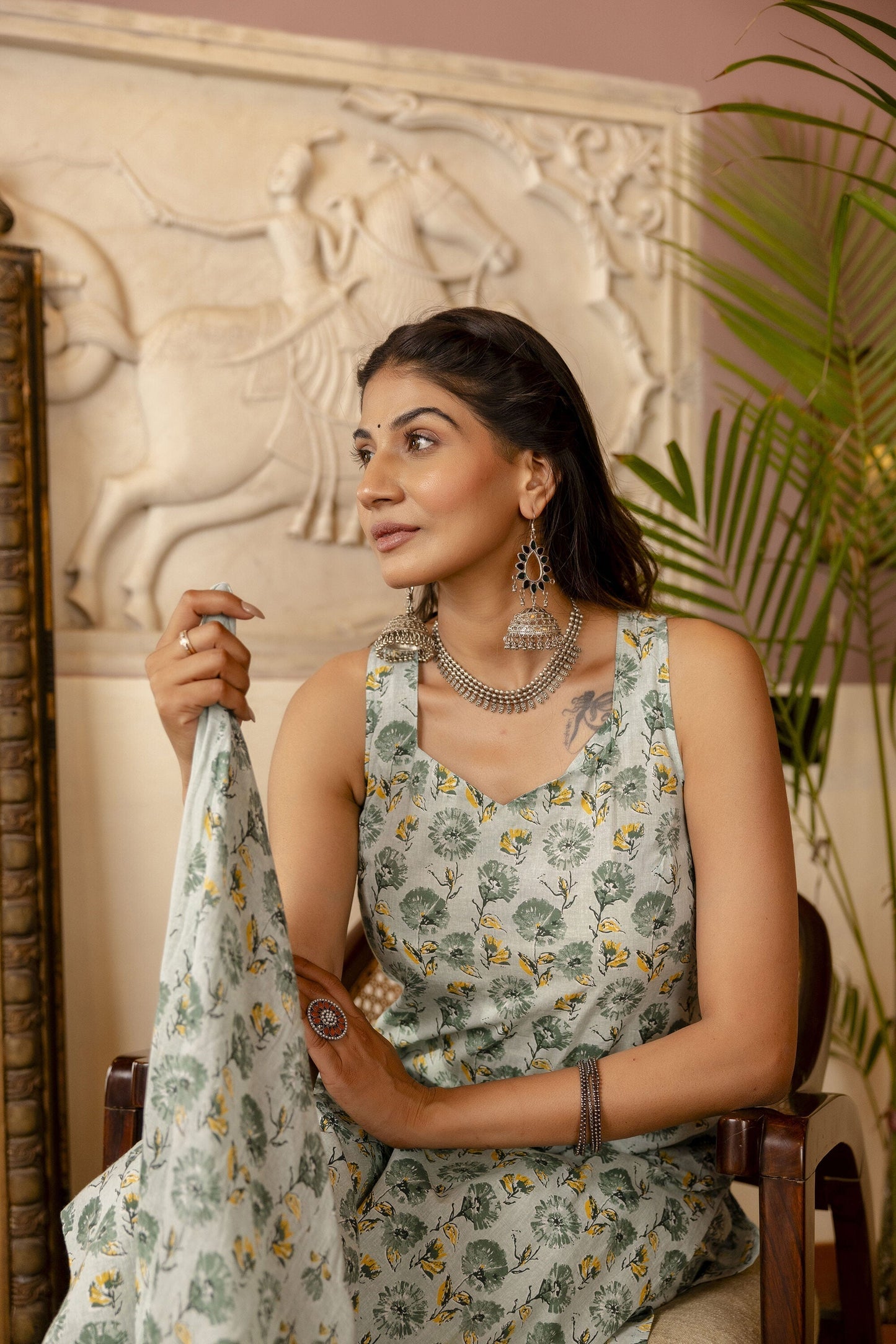 Women Green Printed Straight Kurta With Trouser And Dupatta | LASVINI - Redefining Indian Fashion with Elegance