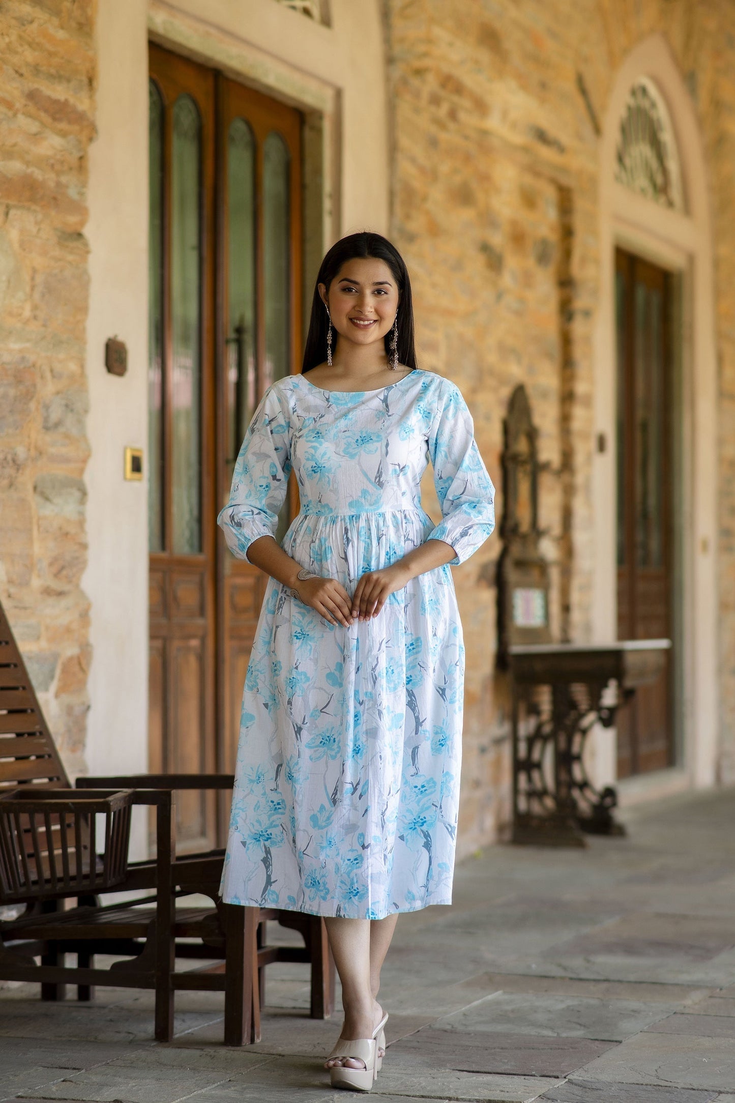 Women Off White Floral Printed Mini Dress | LASVINI - Redefining Indian Fashion with Elegance