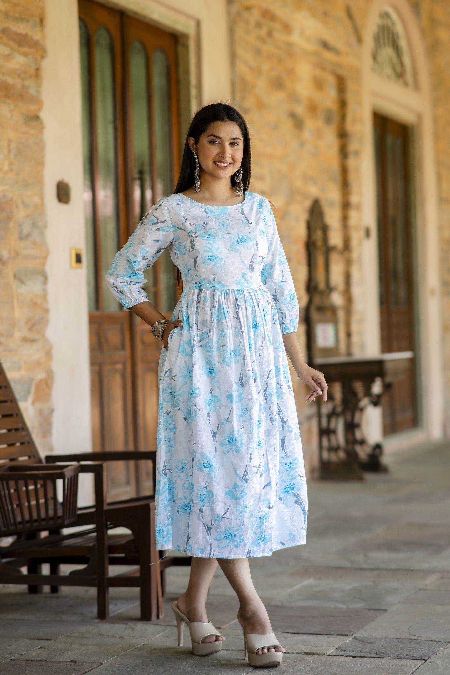 Women Off White Floral Printed Mini Dress | LASVINI - Redefining Indian Fashion with Elegance