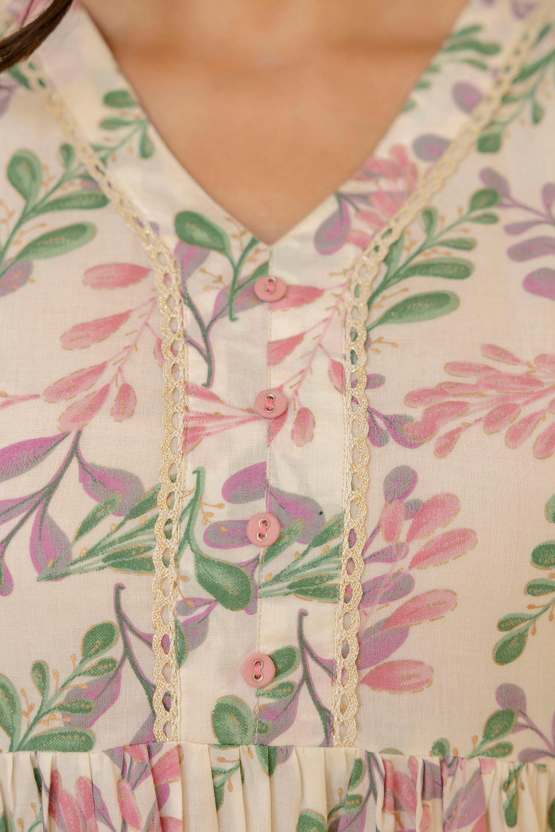 Women Off-White Floral Printed Flared Dress With Three Quarter Sleeves | LASVINI - Redefining Indian Fashion with Elegance