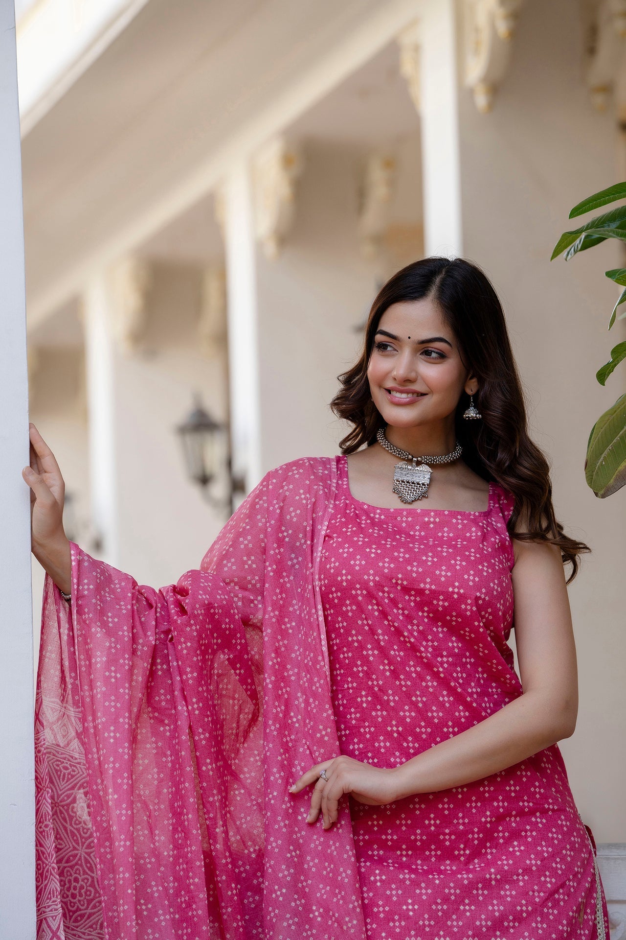 Women Pink Printed Straight Kurta With Trouser And Dupatta | LASVINI - Redefining Indian Fashion with Elegance
