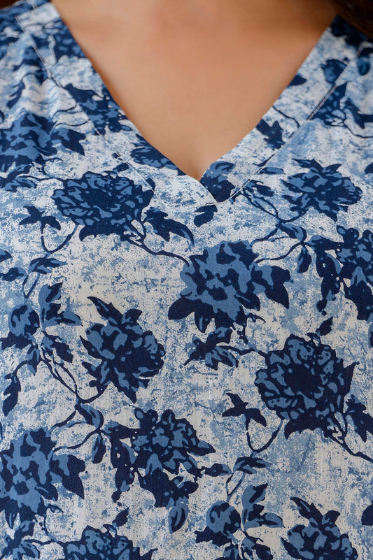 Women Blue Printed Straight Kurta With Trouser | LASVINI - Redefining Indian Fashion with Elegance