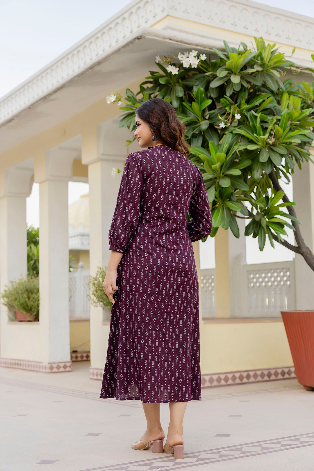 Women Purple Ethnic Printed Flared Dress | LASVINI - Redefining Indian Fashion with Elegance