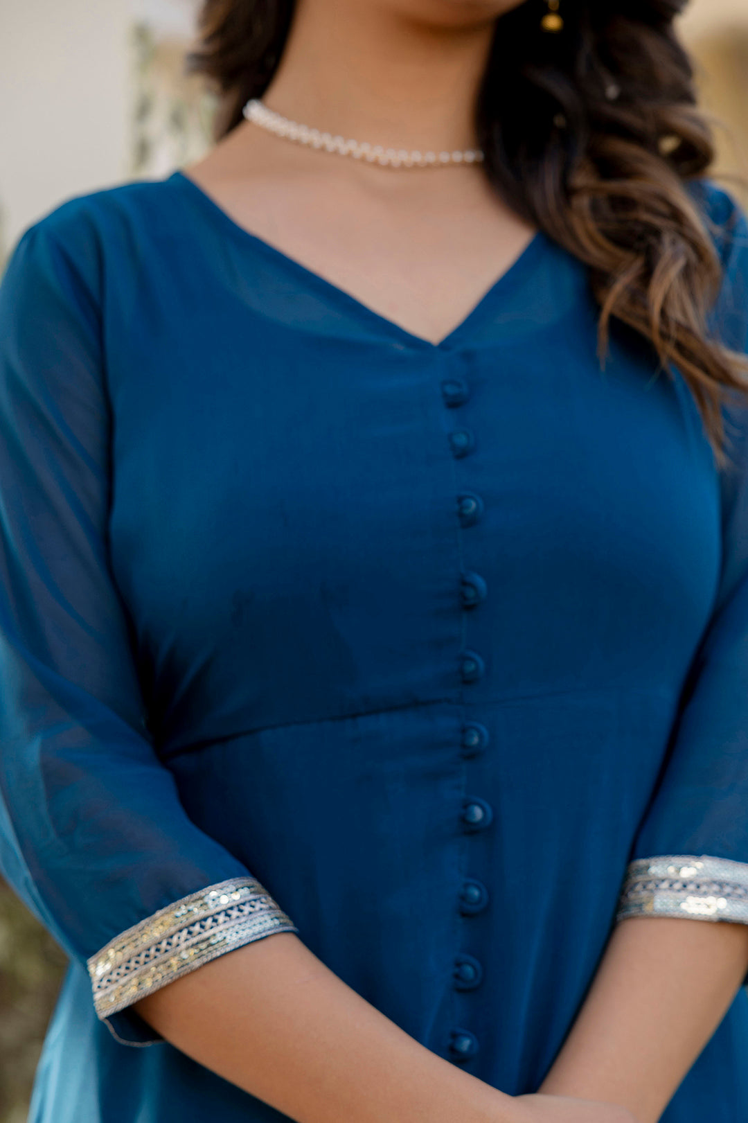 Women Teal Embroidered Flared Dress With Jacket | LASVINI - Redefining Indian Fashion with Elegance