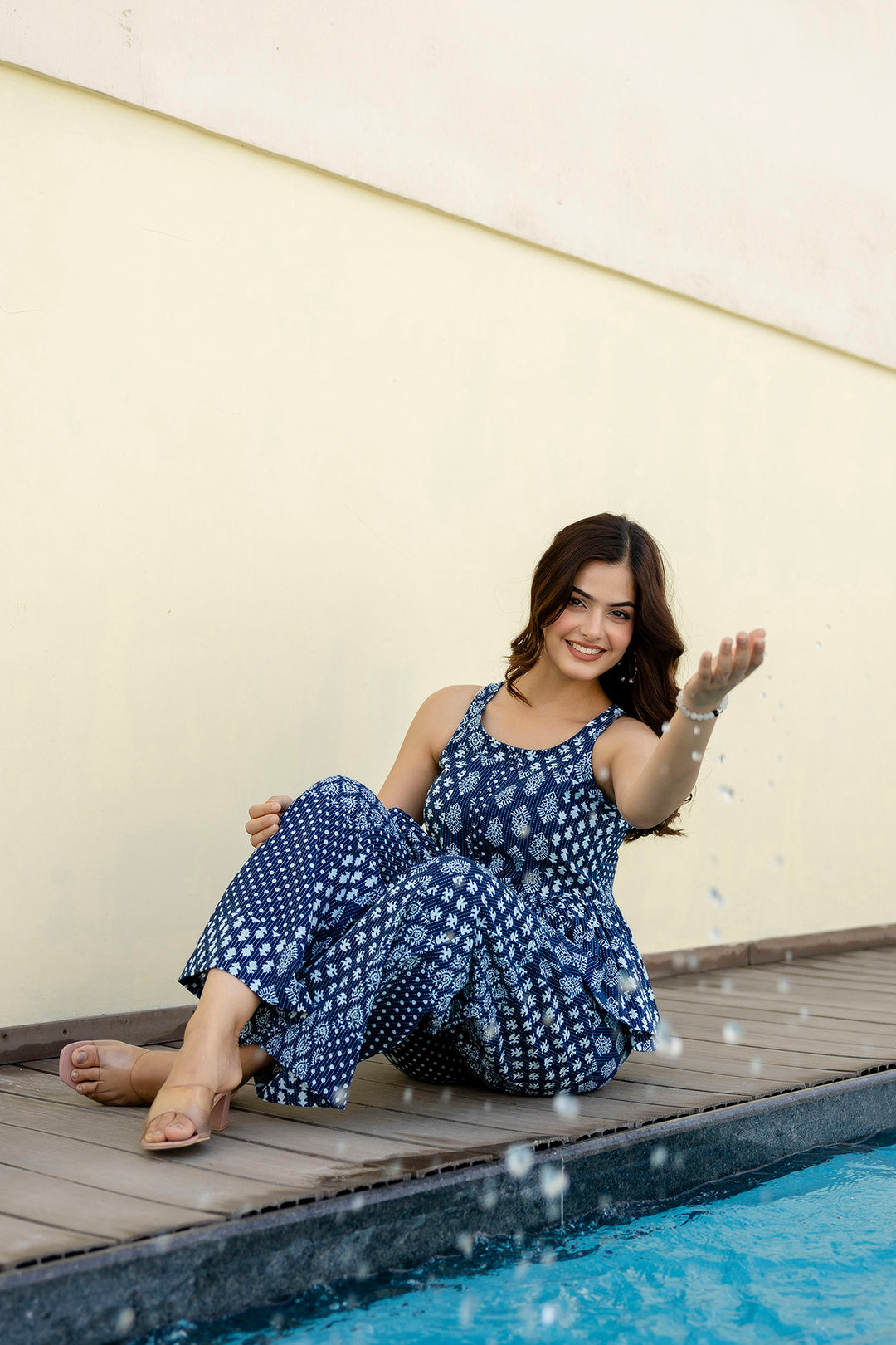 Women Navy Blue Printed Co-Ord Set | LASVINI - Redefining Indian Fashion with Elegance