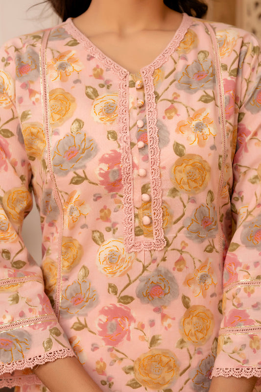 Women Pink Printed Straight Kurta And Trouser With Dupatta | LASVINI - Redefining Indian Fashion with Elegance