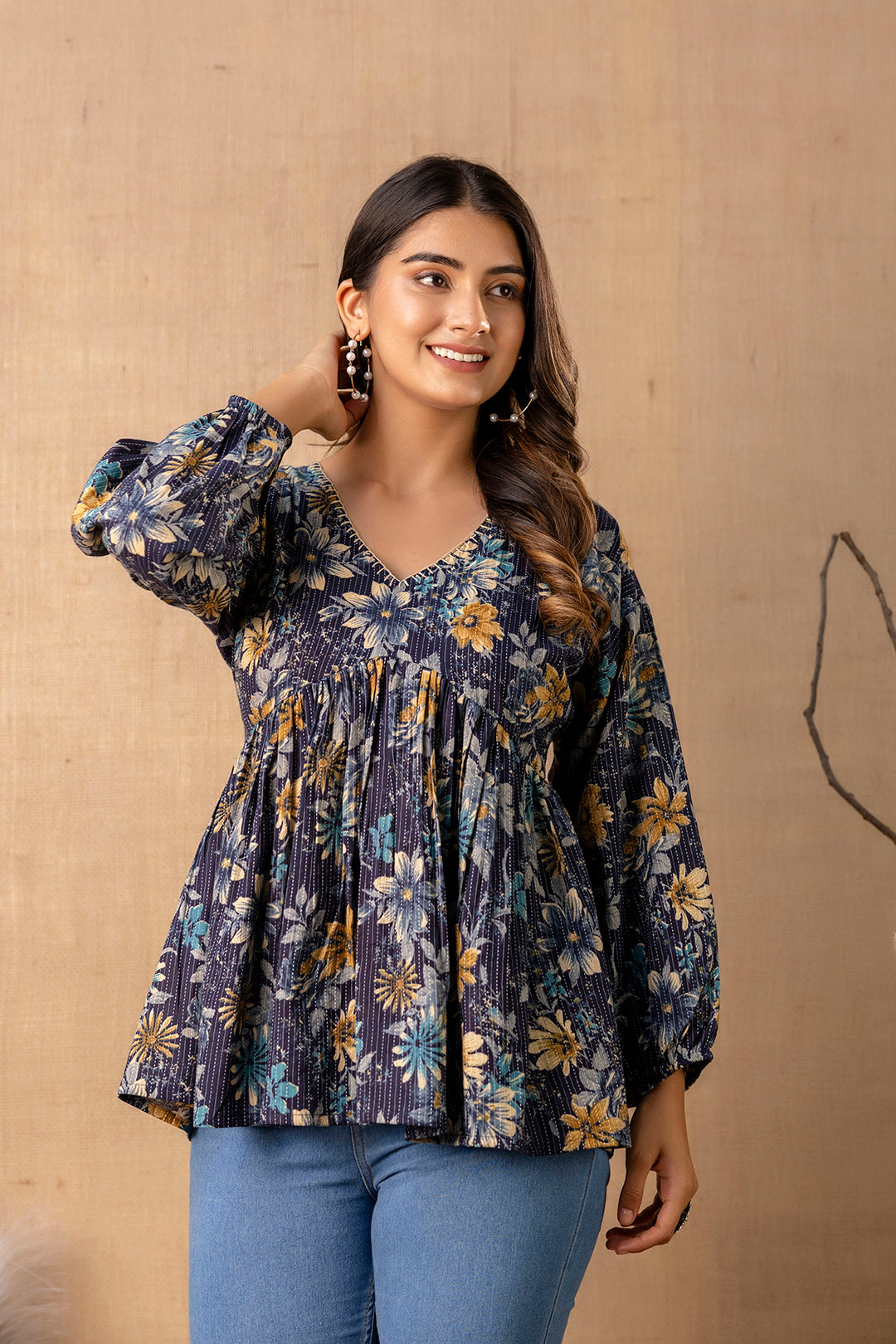 Women Navy Blue Peplum Tunic | LASVINI - Redefining Indian Fashion with Elegance