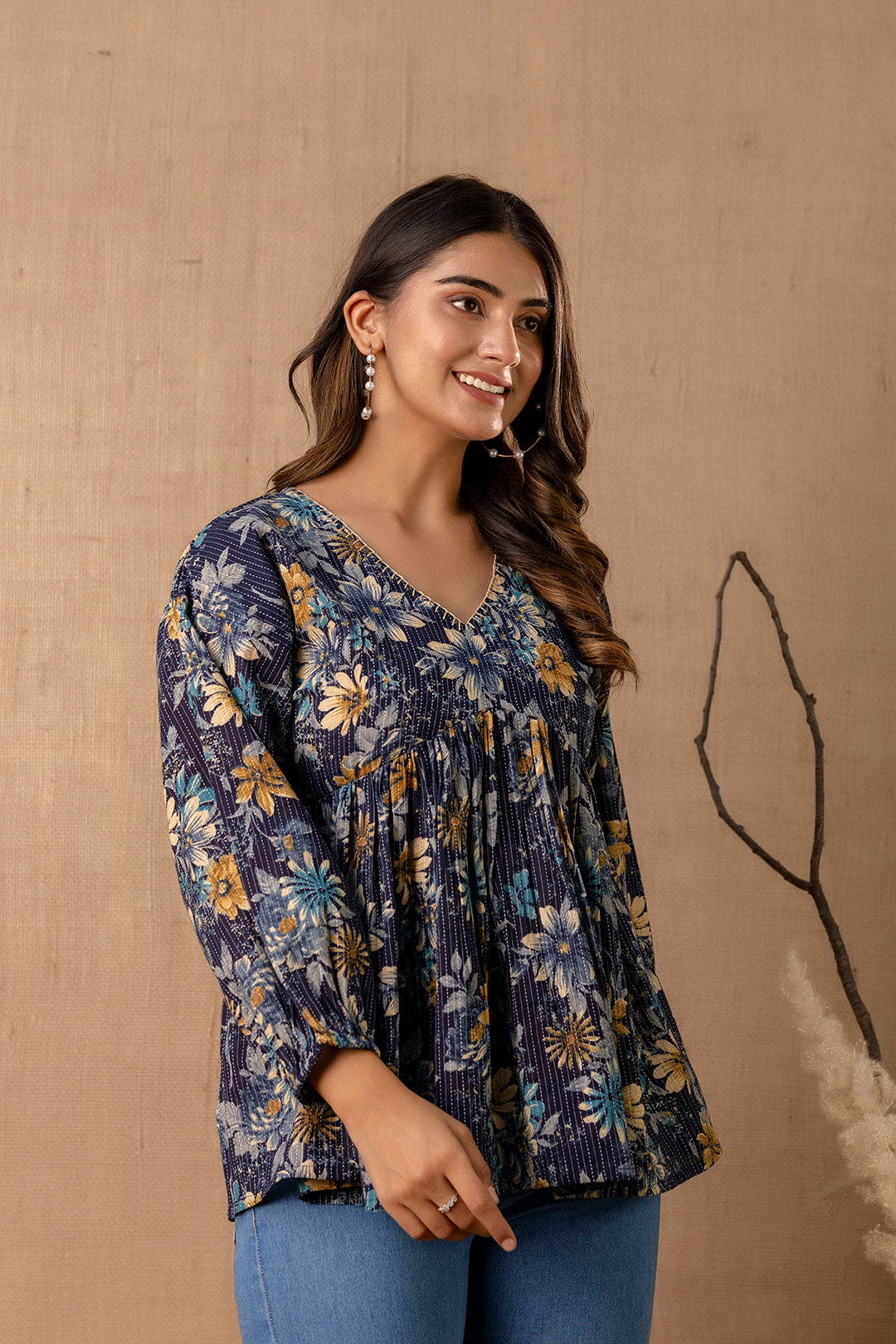 Women Navy Blue Peplum Tunic | LASVINI - Redefining Indian Fashion with Elegance