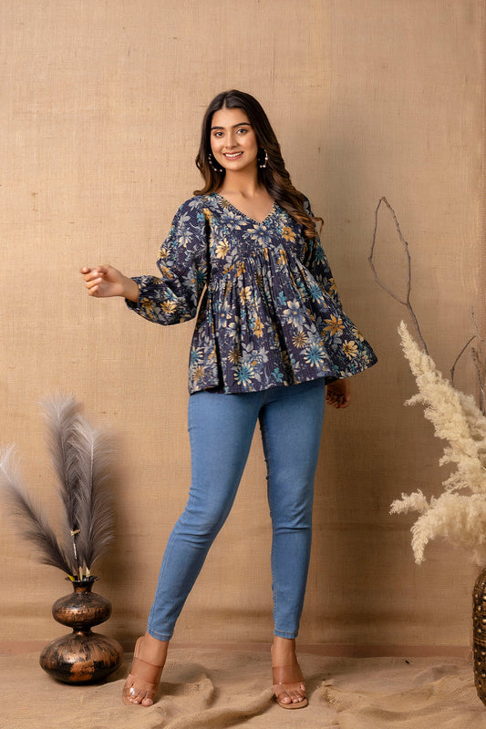 Women Navy Blue Peplum Tunic | LASVINI - Redefining Indian Fashion with Elegance