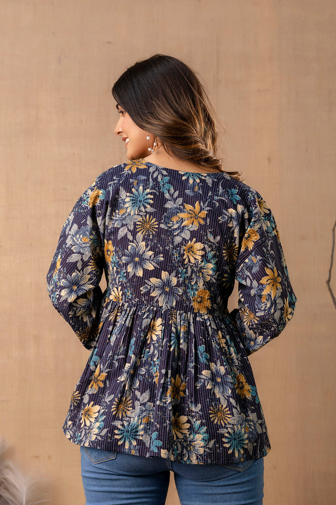 Women Navy Blue Peplum Tunic | LASVINI - Redefining Indian Fashion with Elegance