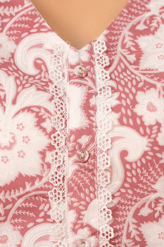 Women Mauve Floral Printed Straight Kurta And Trouser With Dupatta | LASVINI - Redefining Indian Fashion with Elegance