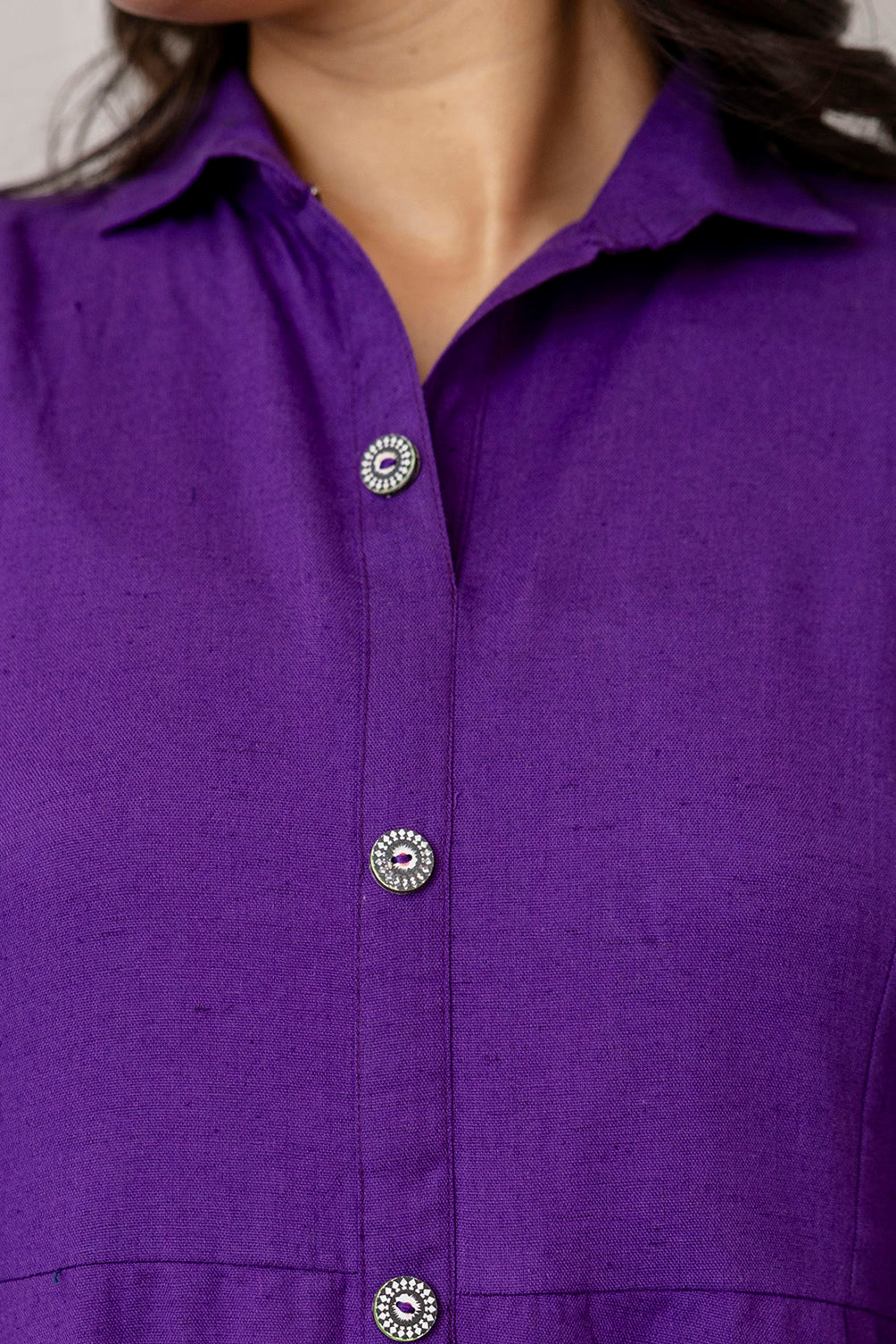 Women Purple Solid Flared Dress With Three Quarter Sleeves | LASVINI - Redefining Indian Fashion with Elegance