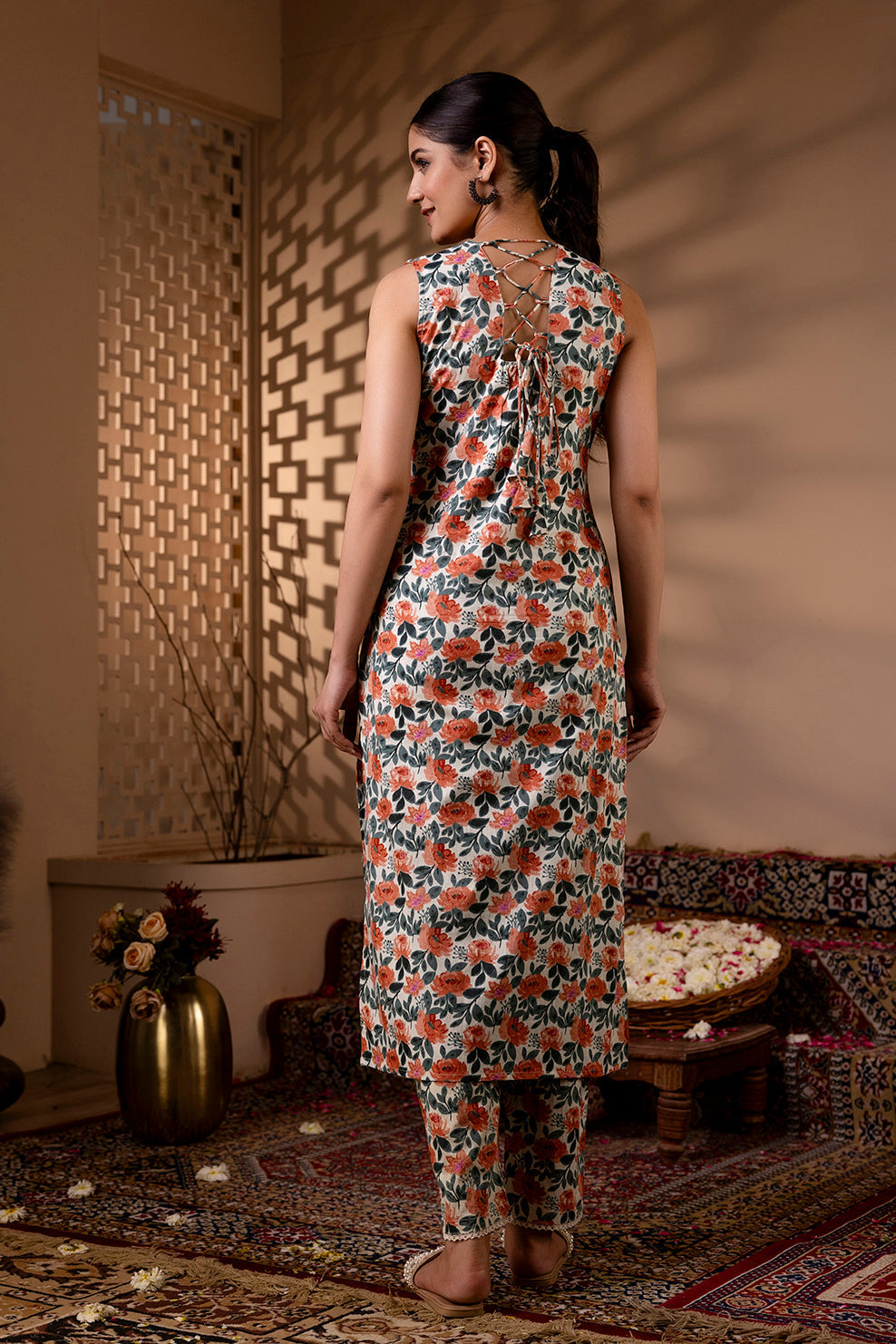 Women Off White Printed Straight Kurta With Trouser | LASVINI - Redefining Indian Fashion with Elegance