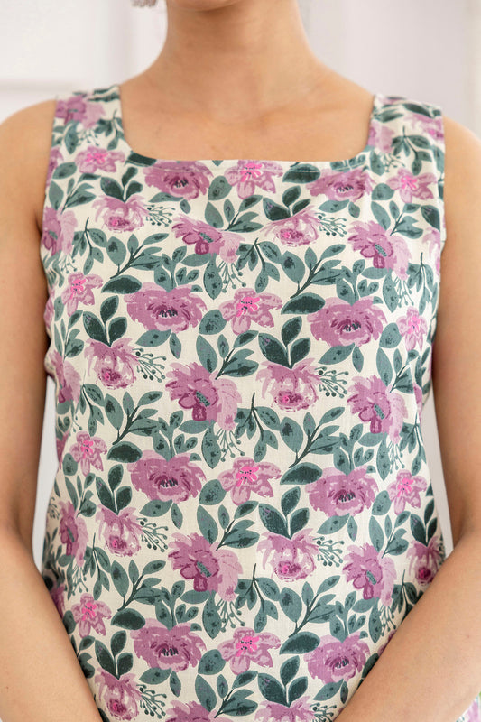 Women Off White And Purple Printed Straight Kurta With Trouser | LASVINI - Redefining Indian Fashion with Elegance