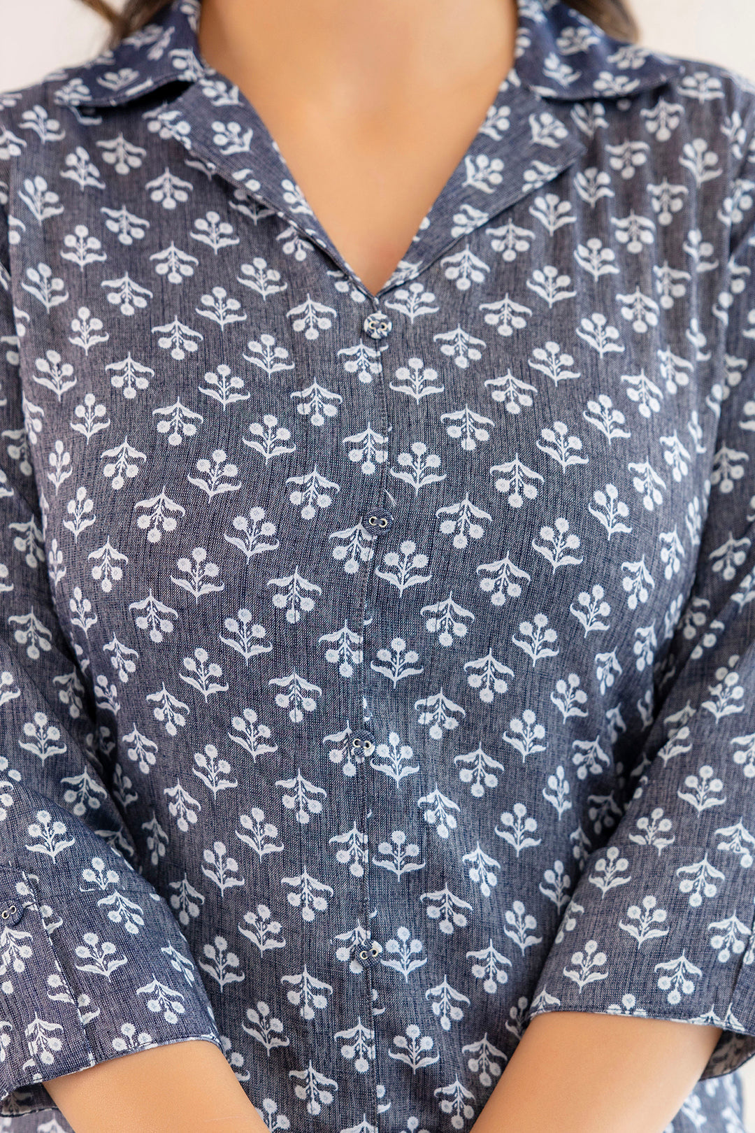 Women Blue Grey Printed Straight Shirt Collar Kurta | LASVINI - Redefining Indian Fashion with Elegance