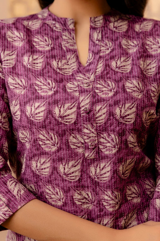 Women Purple Printed Straight Tunic | LASVINI - Redefining Indian Fashion with Elegance