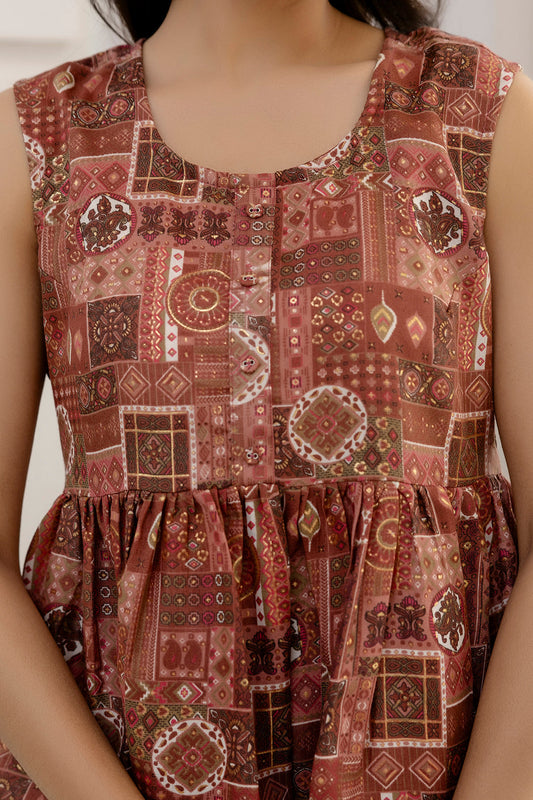 Women Mauve Printed Peplum Tunic | LASVINI - Redefining Indian Fashion with Elegance
