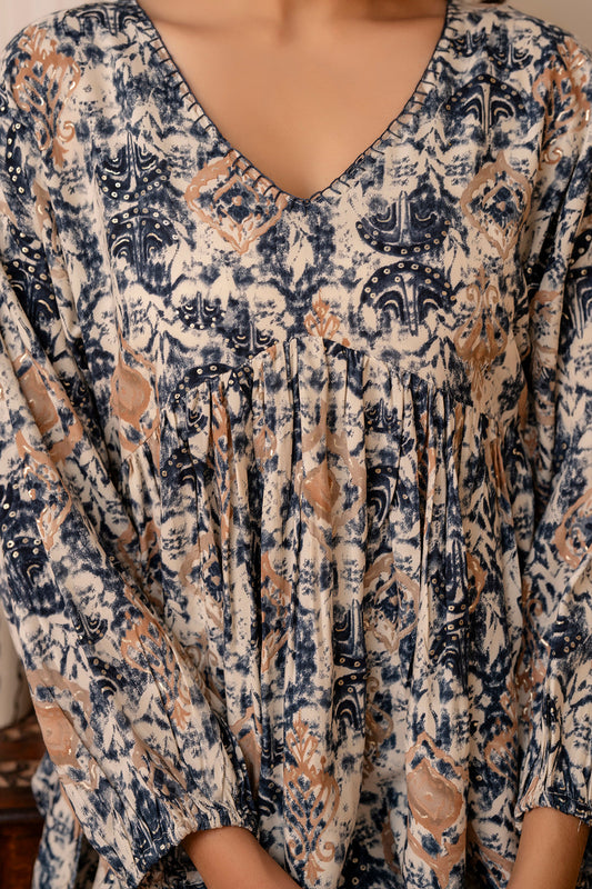 Women Blue Printed Peplum Tunic | LASVINI - Redefining Indian Fashion with Elegance