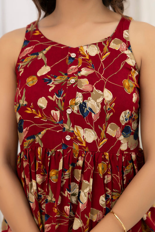 Women Maroon Printed Co-Ord Set | LASVINI - Redefining Indian Fashion with Elegance