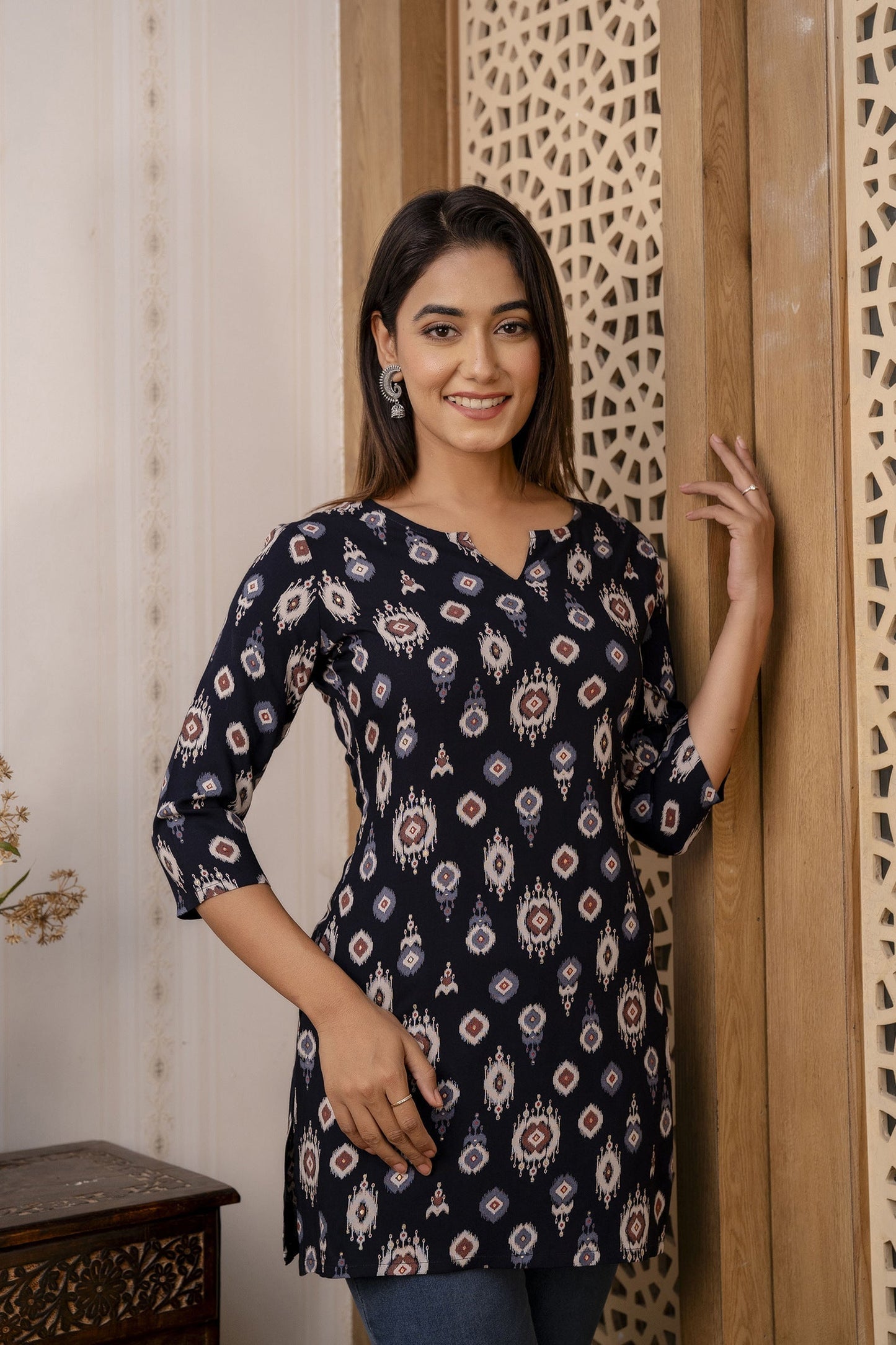 Women Black Printed Straight Tunic | LASVINI - Redefining Indian Fashion with Elegance