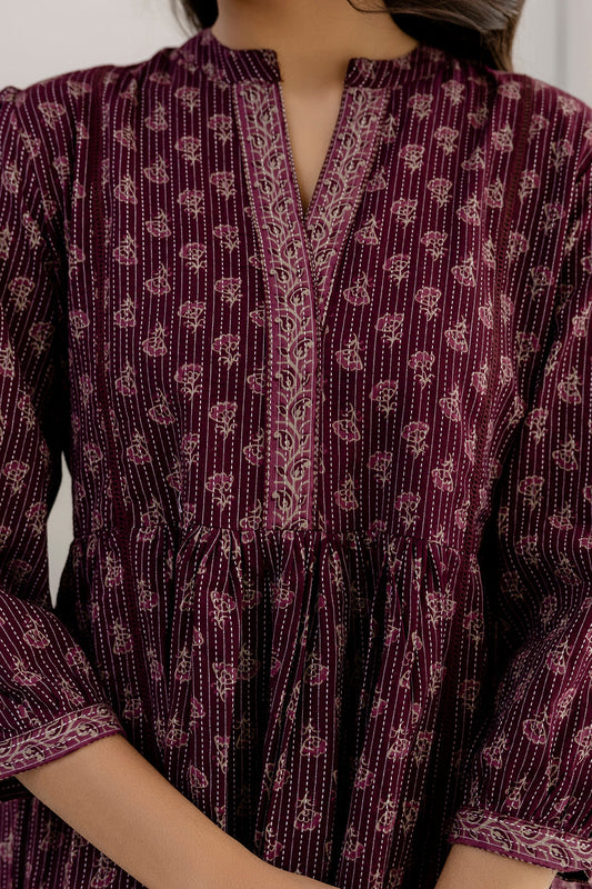 Women Purple Printed Peplum Tunic | LASVINI - Redefining Indian Fashion with Elegance