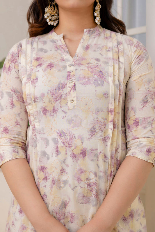 Women Cream Printed Co-Ord Set | LASVINI - Redefining Indian Fashion with Elegance