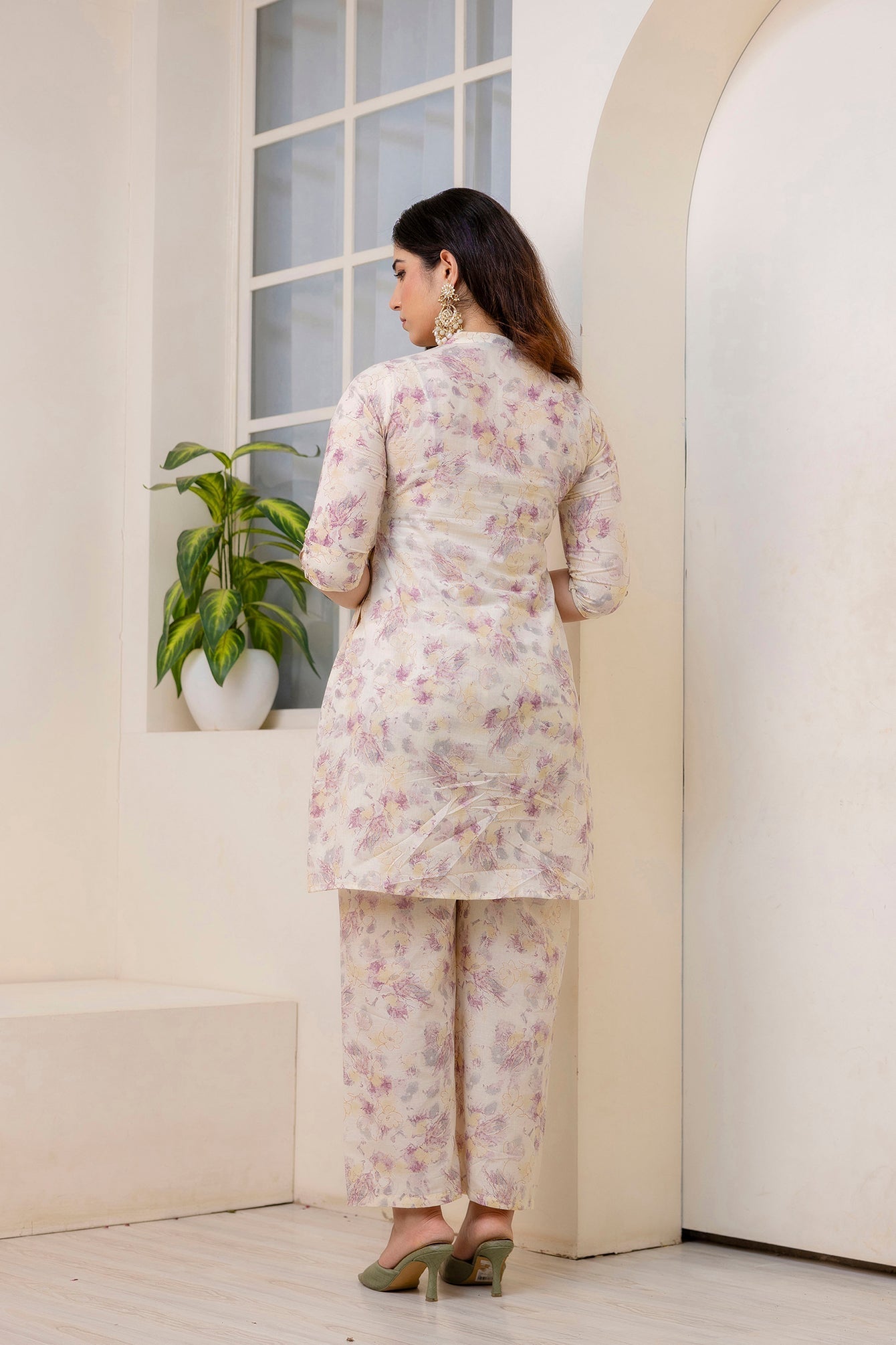 Women Cream Printed Co-Ord Set | LASVINI - Redefining Indian Fashion with Elegance