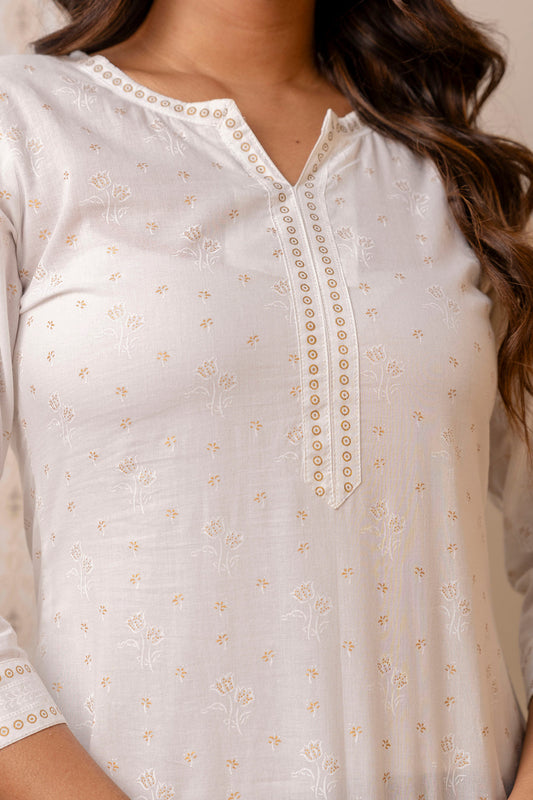 Women White Printed Straight Tunic | LASVINI - Redefining Indian Fashion with Elegance