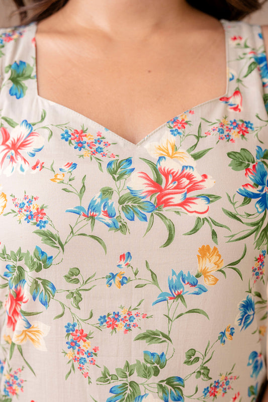 Women Beige Floral Printed Straight Kurta With Trouser And Dupatta | LASVINI - Redefining Indian Fashion with Elegance