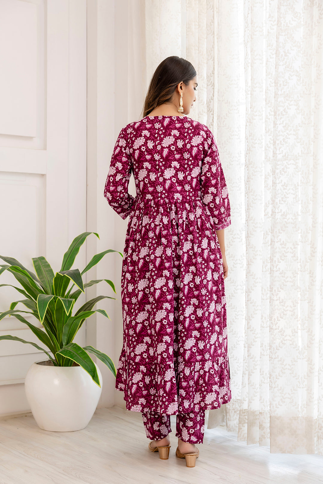 Women Purple Ethnic Printed Anarkali Kurta And Trouser With Dupatta | LASVINI - Redefining Indian Fashion with Elegance