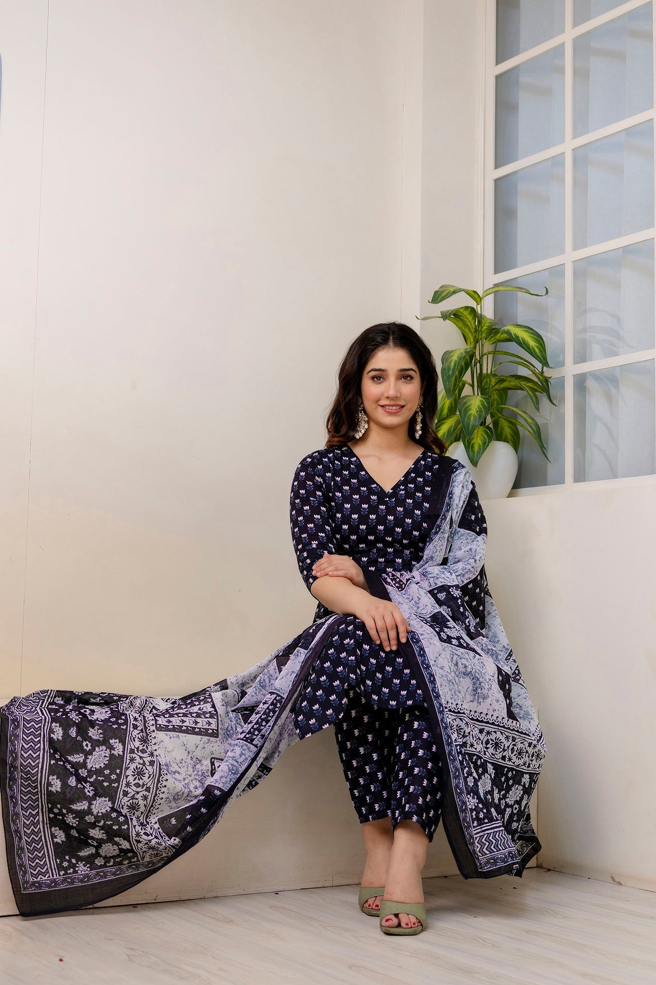 Women Black Ethnic Printed Kurta And Trouser With Dupatta | LASVINI - Redefining Indian Fashion with Elegance