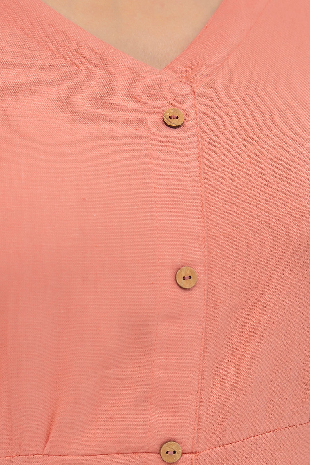 Women Solid Peach Color V- Neck Flared Dress | LASVINI - Redefining Indian Fashion with Elegance