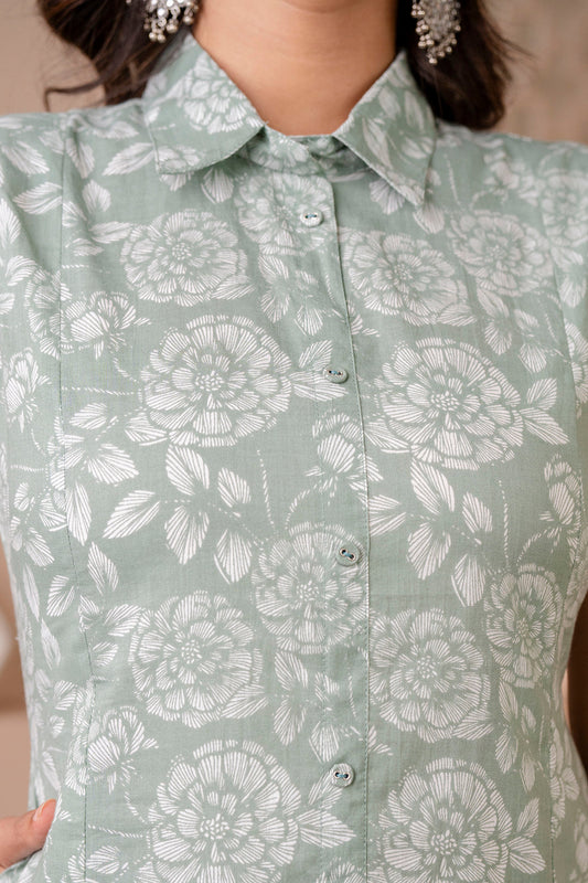 Women Green Printed A-Line Kurta With Trouser | LASVINI - Redefining Indian Fashion with Elegance