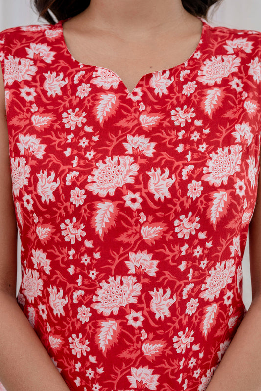 Women Red Printed Kurta With Trouser And Dupatta | LASVINI - Redefining Indian Fashion with Elegance