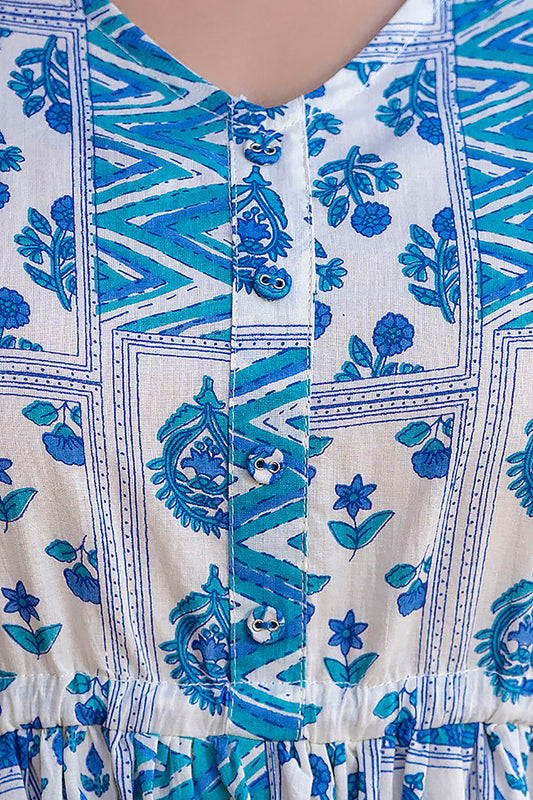 Off White Printed Anarkali Kurta Set With Dupatta For Women | LASVINI - Redefining Indian Fashion with Elegance