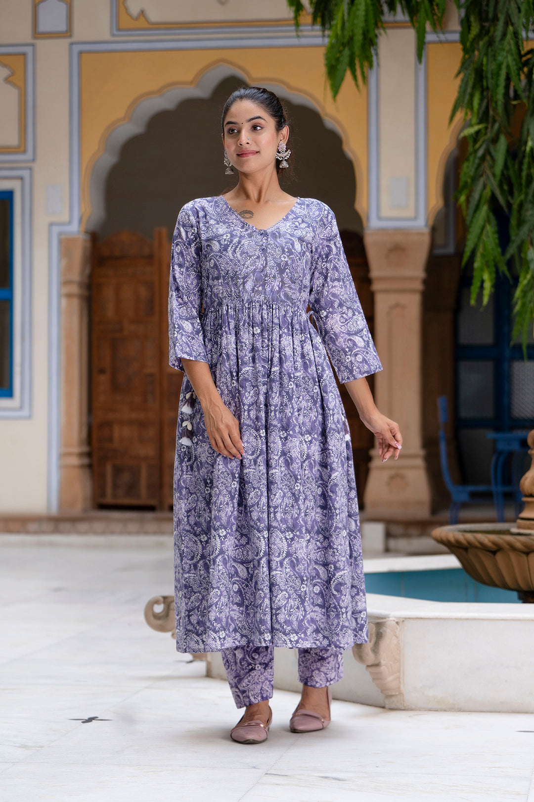 Purple Printed Anarkali Kurta Set With Dupatta For Women | LASVINI - Redefining Indian Fashion with Elegance