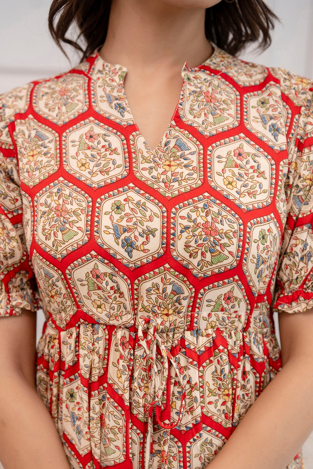 Women Red Printed Flared Dress | LASVINI - Redefining Indian Fashion with Elegance