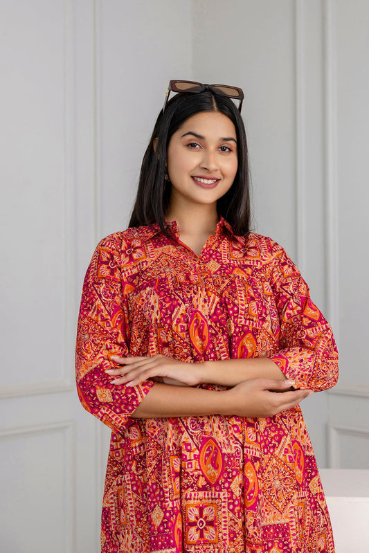 Women Multicolor Printed Flared Dress | LASVINI - Redefining Indian Fashion with Elegance