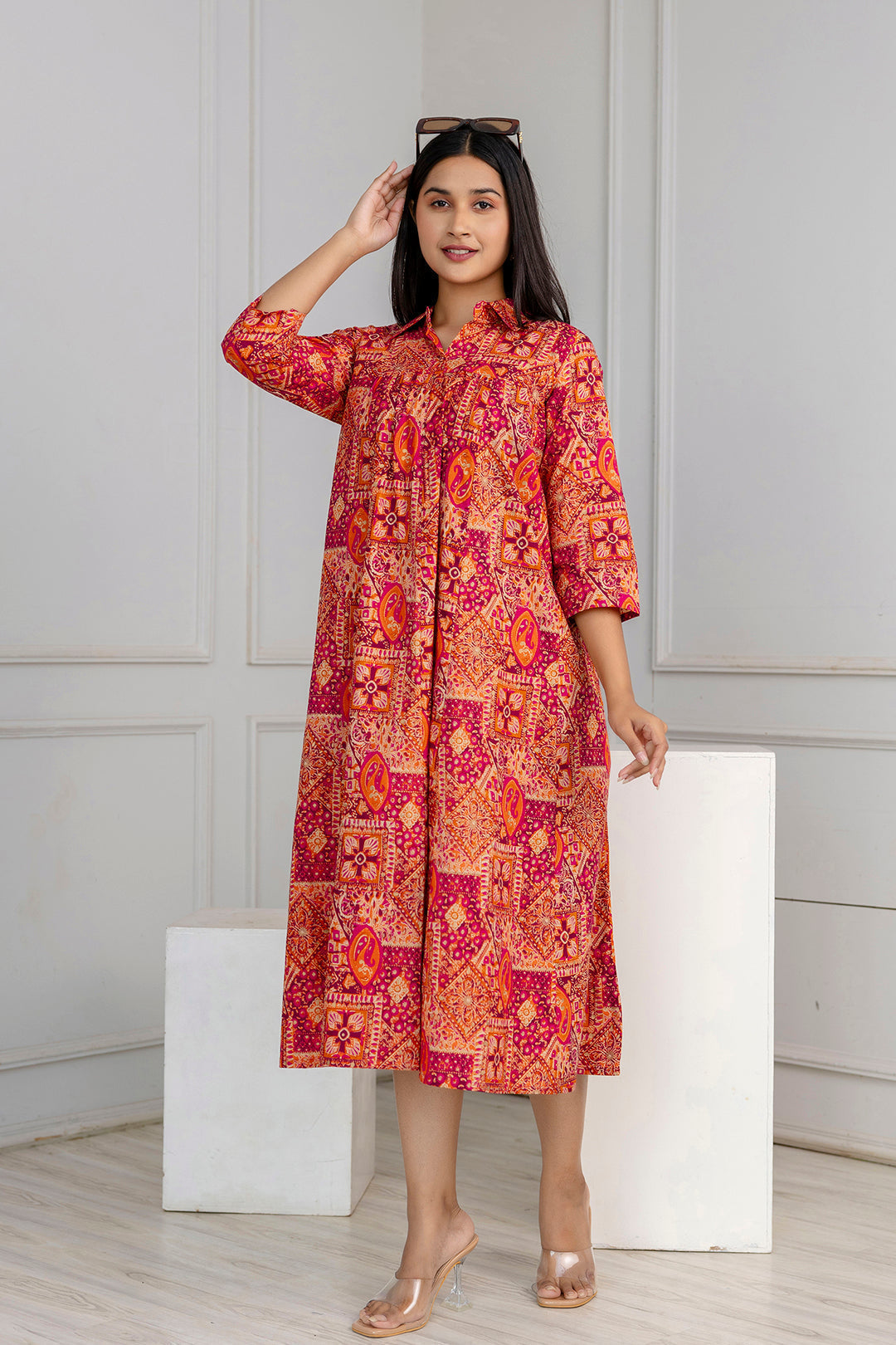 Women Multicolor Printed Flared Dress | LASVINI - Redefining Indian Fashion with Elegance