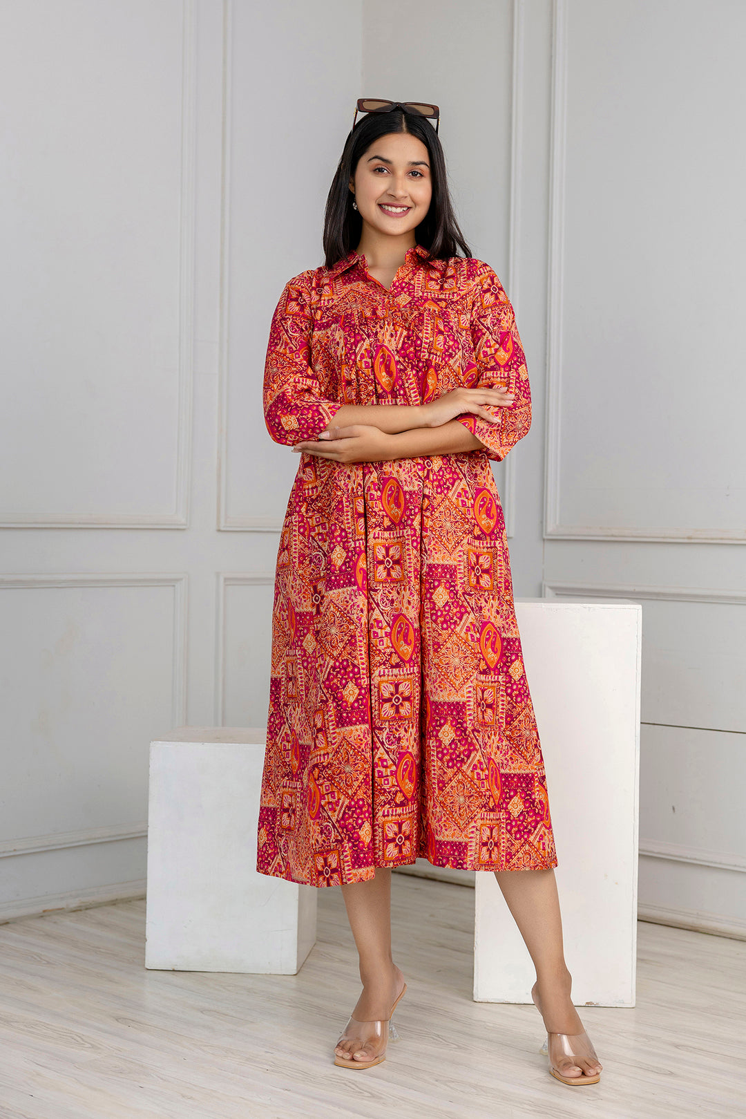 Women Multicolor Printed Flared Dress | LASVINI - Redefining Indian Fashion with Elegance