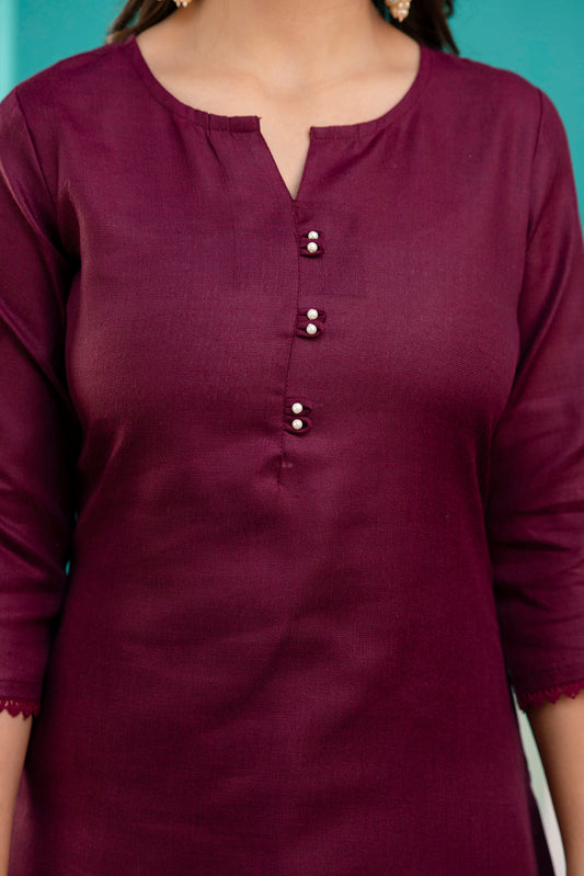Burgundy Straight Kurta Set With Printed Dupatta for Women | LASVINI - Redefining Indian Fashion with Elegance