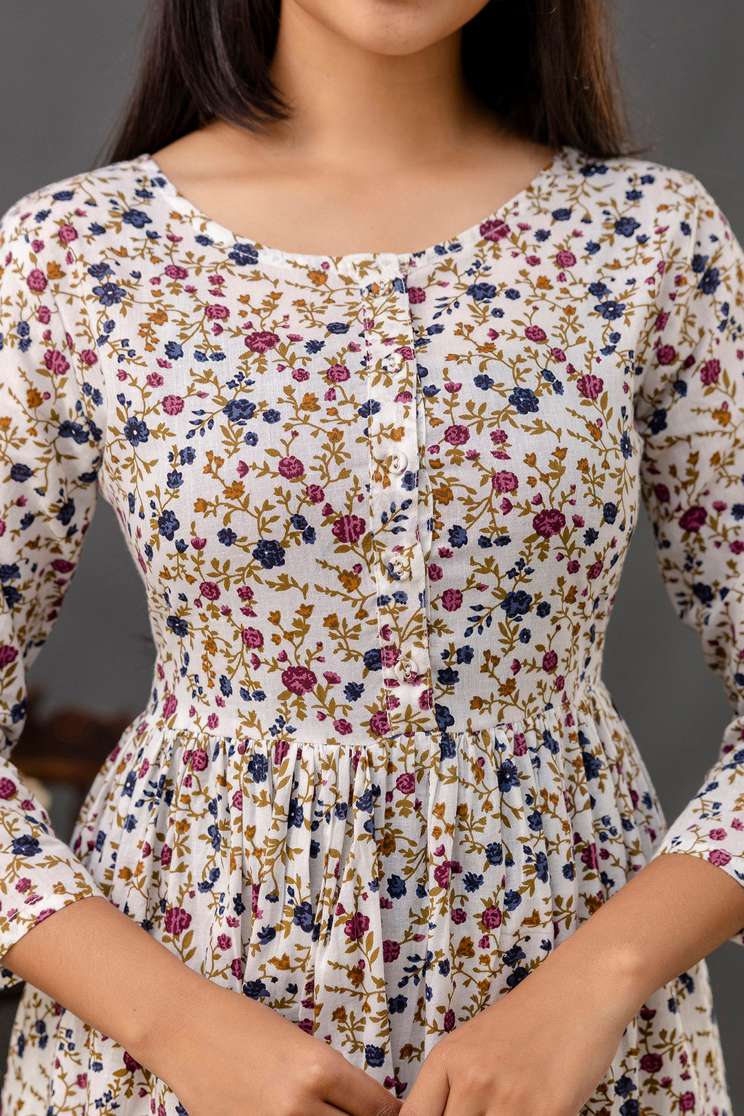 Women Off White Printed Flared Dress | LASVINI - Redefining Indian Fashion with Elegance
