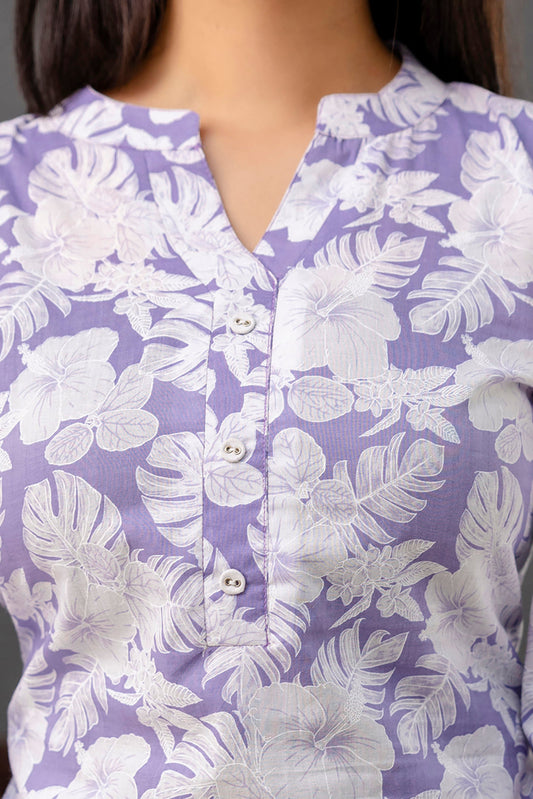 Purple Printed Straight Kurta With Three Quarter Sleeves | LASVINI - Redefining Indian Fashion with Elegance