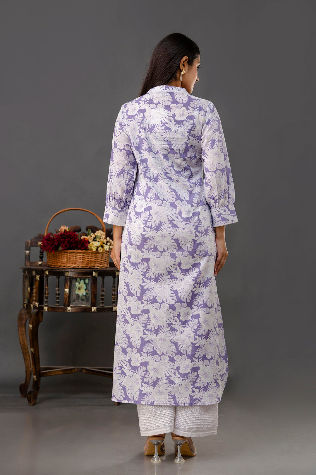 Purple Printed Straight Kurta With Three Quarter Sleeves | LASVINI - Redefining Indian Fashion with Elegance