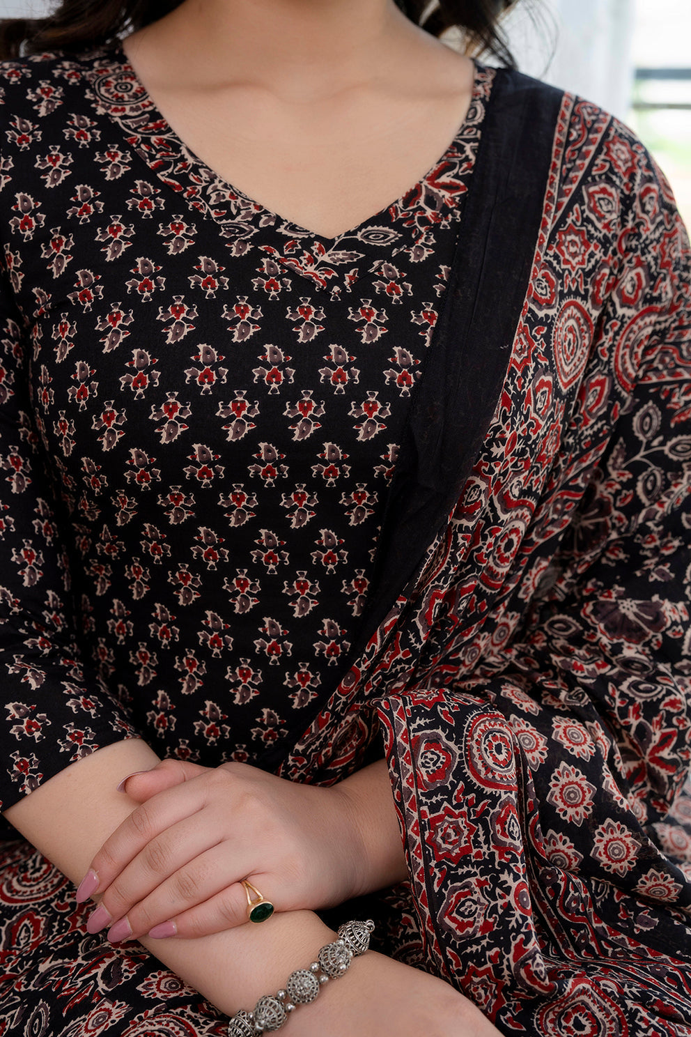 Black Printed Straight Kurta and Trouser With Dupatta | LASVINI - Redefining Indian Fashion with Elegance